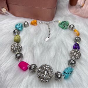 Yousi Chunky beaded rhinestone silvertone multi colored necklace